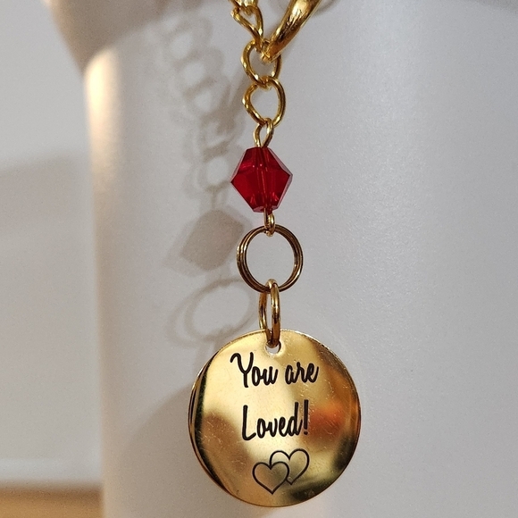 Hand Crafted Stanley Cup Charm Cup Handle Tumbler Gold You Are Loved Pendant - Picture 3 of 7